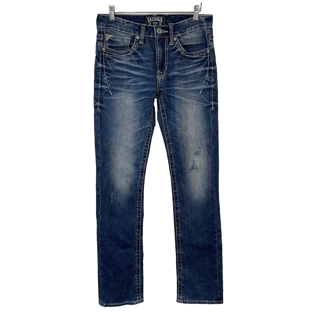 Salvage Mens Jeans Havoc Slim Straight Size 29L Blue Denim Distressed
